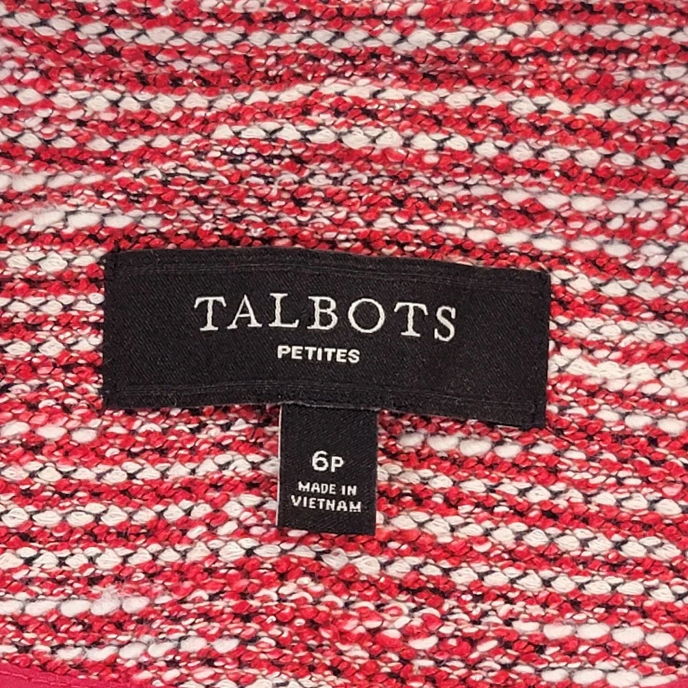 Talbots Petites Textured Knit Blazer Career Office Jacket Red White Women's 6P